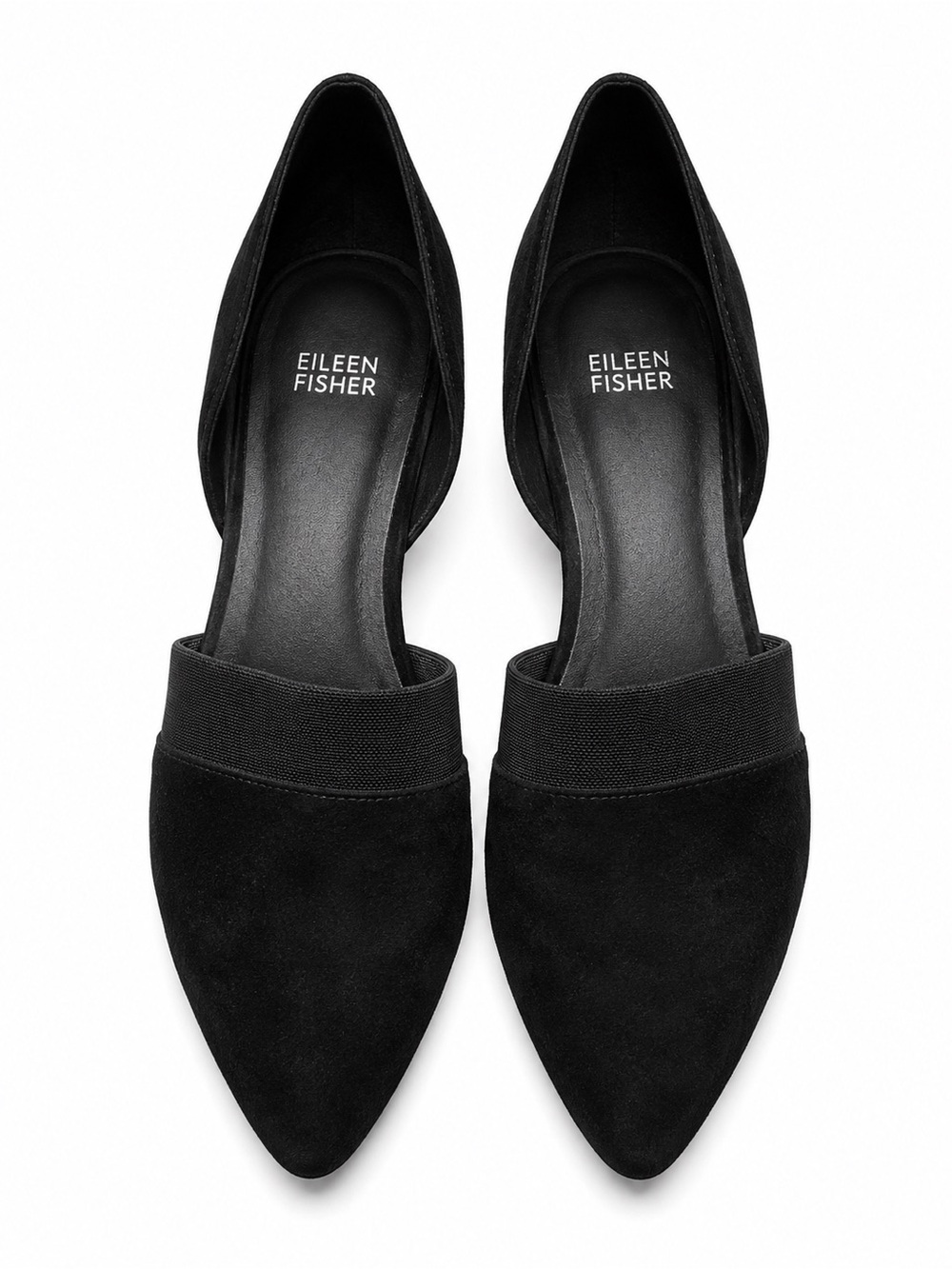 Eileen Fisher 8.5 Black Suede D'Orsay Pointed Toe Block Heel Shoes Minimalist - Picture 2 of 6